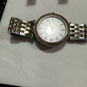 Michael Kors Gold and Silver Watch with White Dial